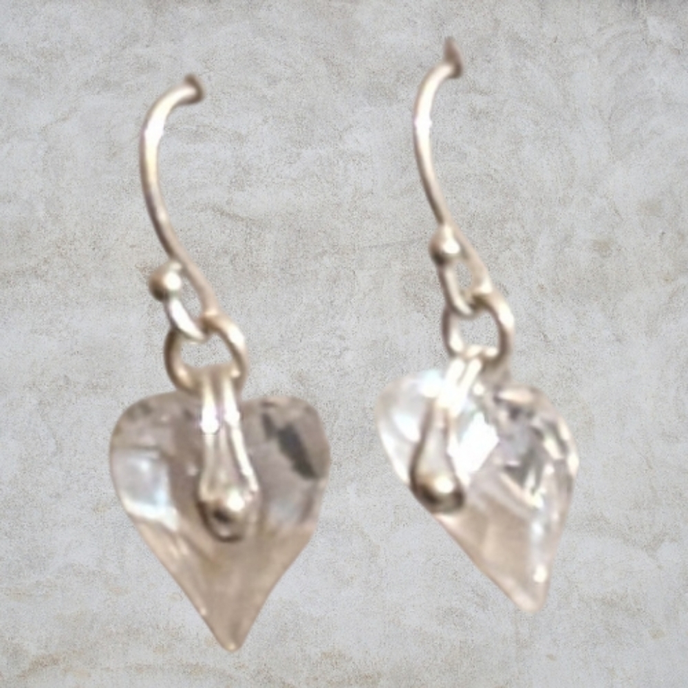NWT Handmade Sterling Silver Swarovski Heart Earrings